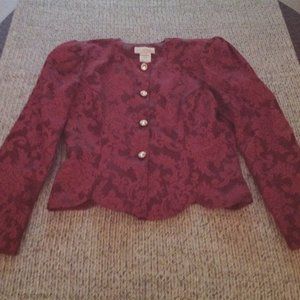 2 PC. DESIGNER VINTAGE SUIT - JACKET AND MAXI SKIRT RED BROCADE